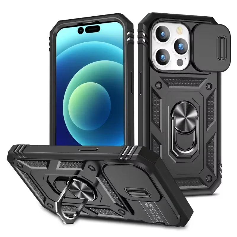 Case for Iphone 17 16 15 14 Pro Max 13 12 Pro plus XR 360 Full Body Rugged Protective Slide Camera Stand Protection Ring Cover