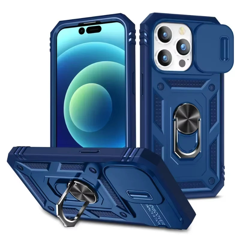 Case for Iphone 17 16 15 14 Pro Max 13 12 Pro plus XR 360 Full Body Rugged Protective Slide Camera Stand Protection Ring Cover