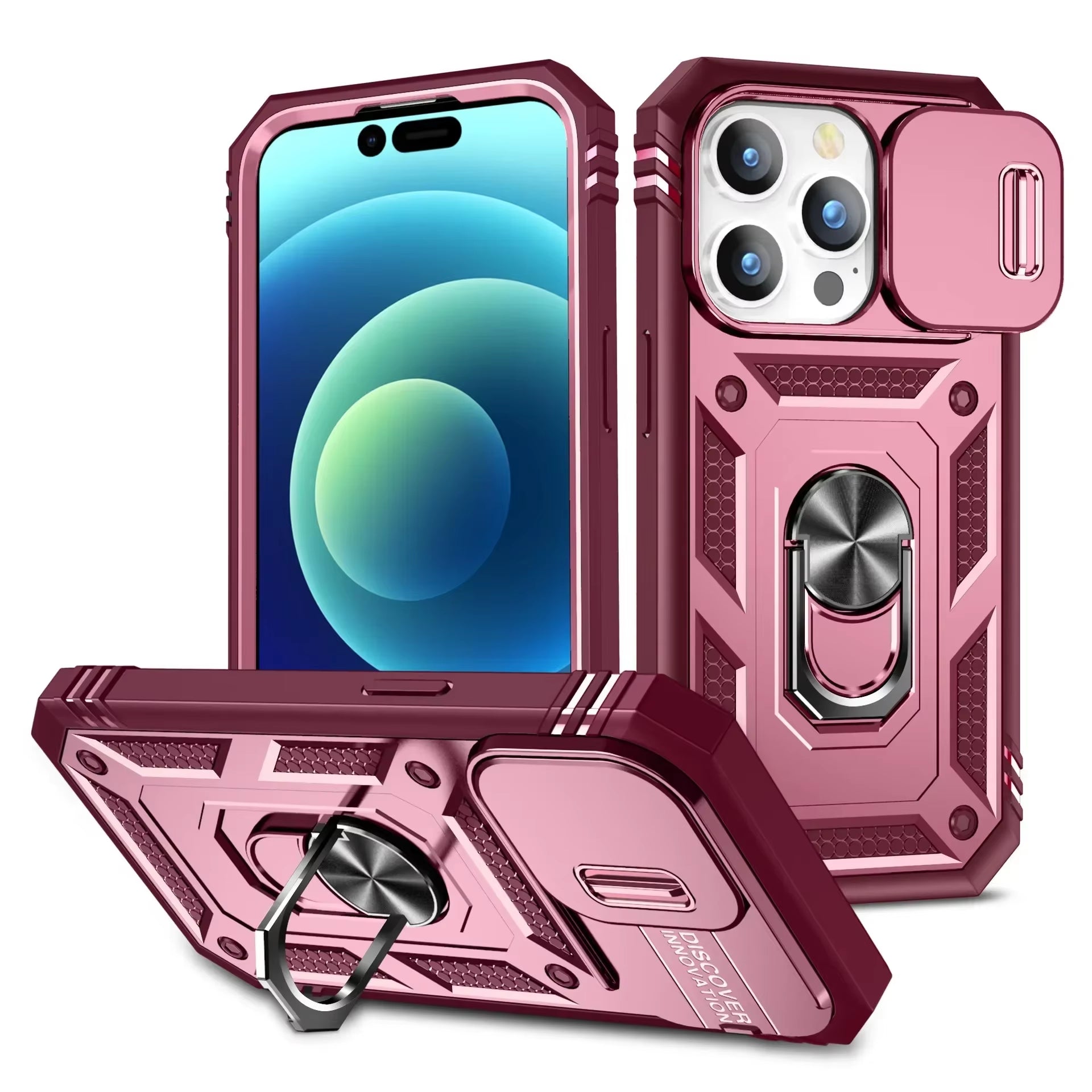 Case for Iphone 17 16 15 14 Pro Max 13 12 Pro plus XR 360 Full Body Rugged Protective Slide Camera Stand Protection Ring Cover