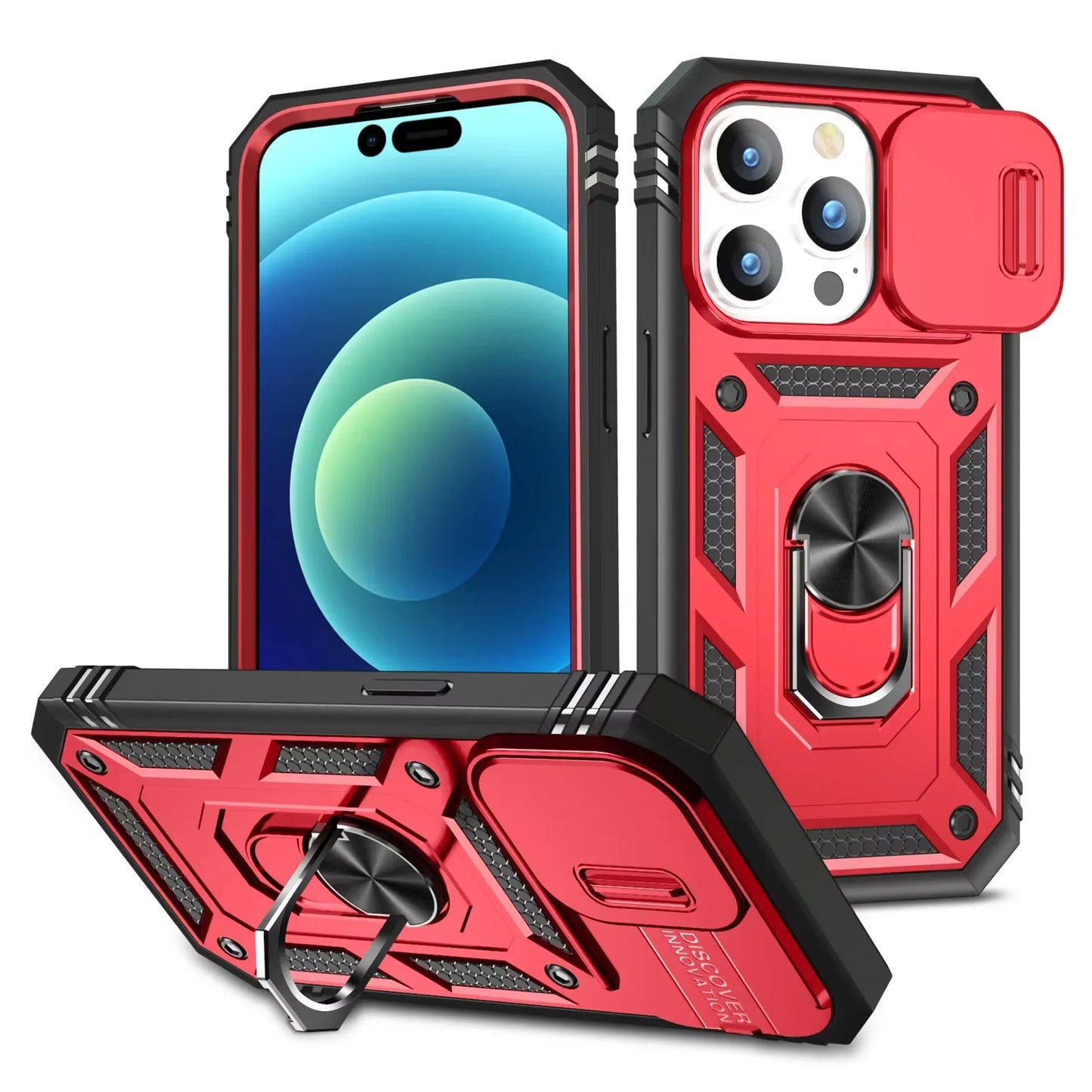 Case for Iphone 17 16 15 14 Pro Max 13 12 Pro plus XR 360 Full Body Rugged Protective Slide Camera Stand Protection Ring Cover